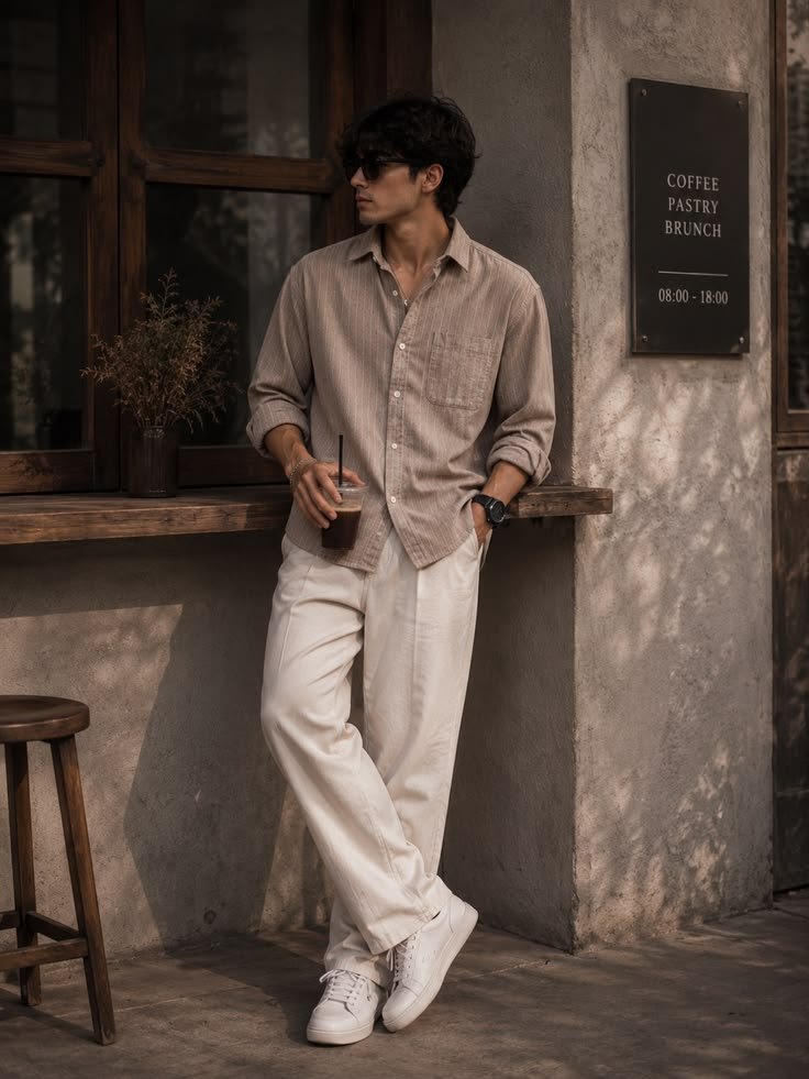 A stylish brown pinstripe shirt designed for…